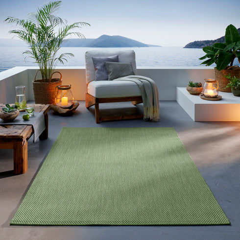 Outdoor Teppich | Für Drinnen und Draußen | Terrasse Balkon Garten Wohnzimmer Badezimmer Küche Flur Läufer | Grün